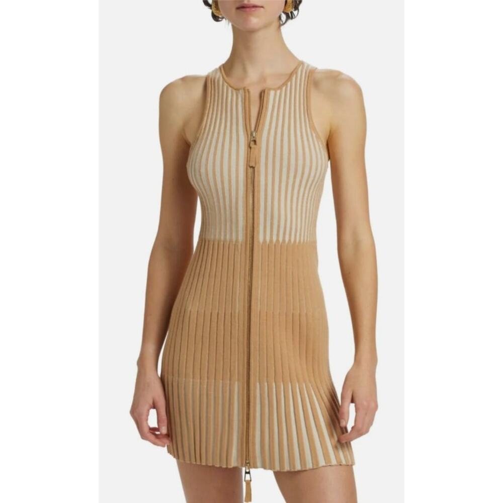 NWT Toccin French Brown Parchment Lex Zip Front Sleeveless Dress Womens Small